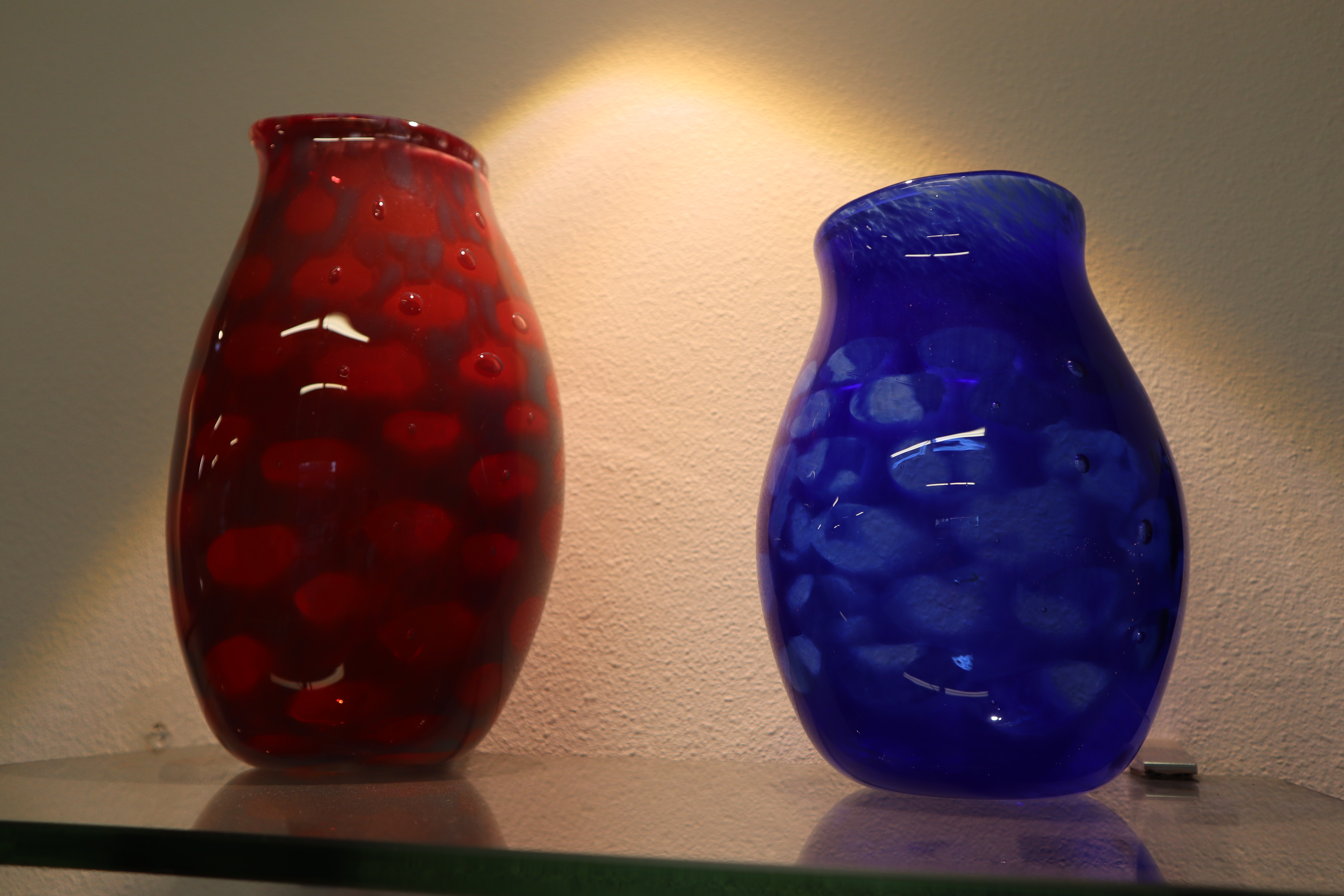 Red and Blue Etched and stuffed Vases