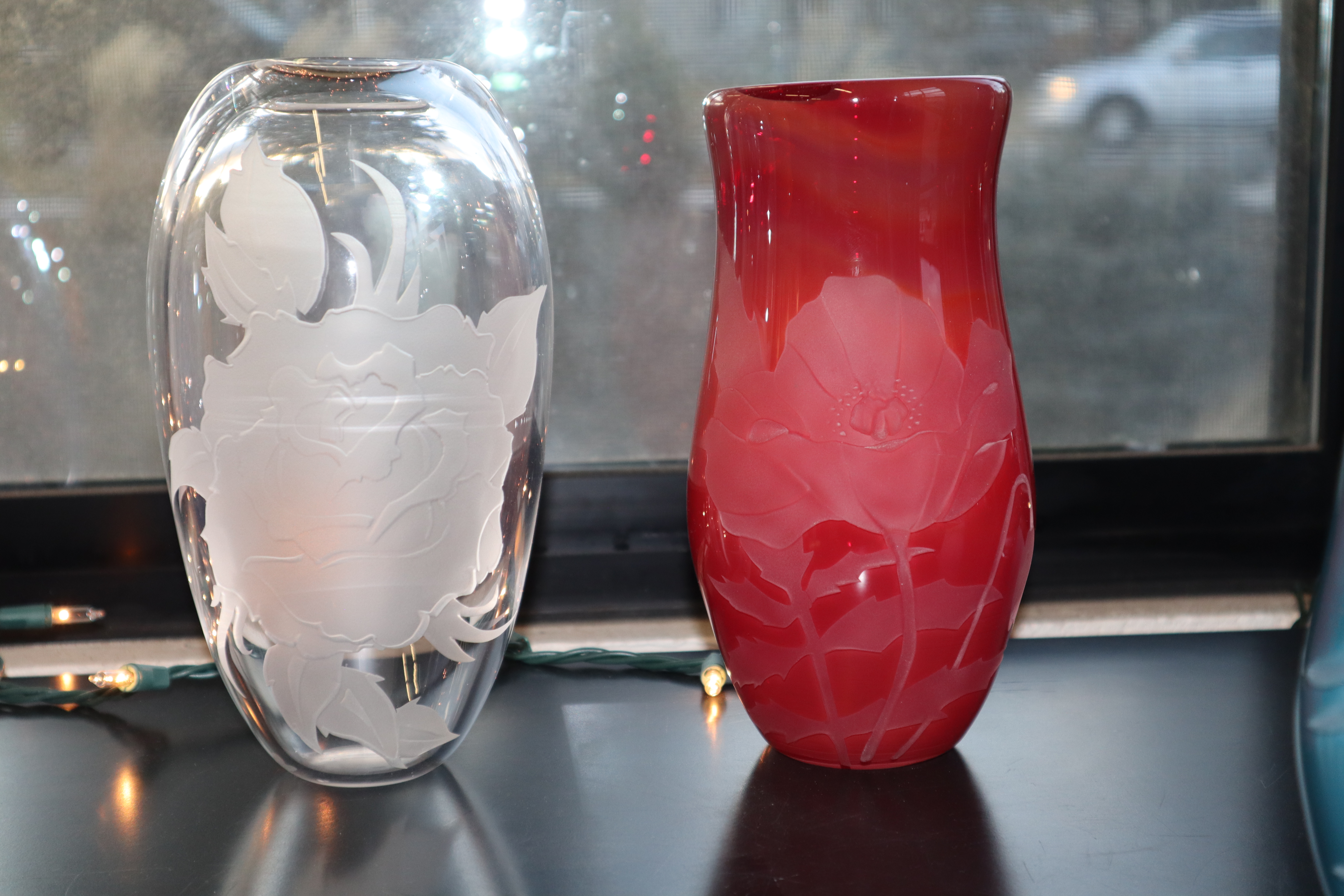 Etched Rose and Poppy Vases
